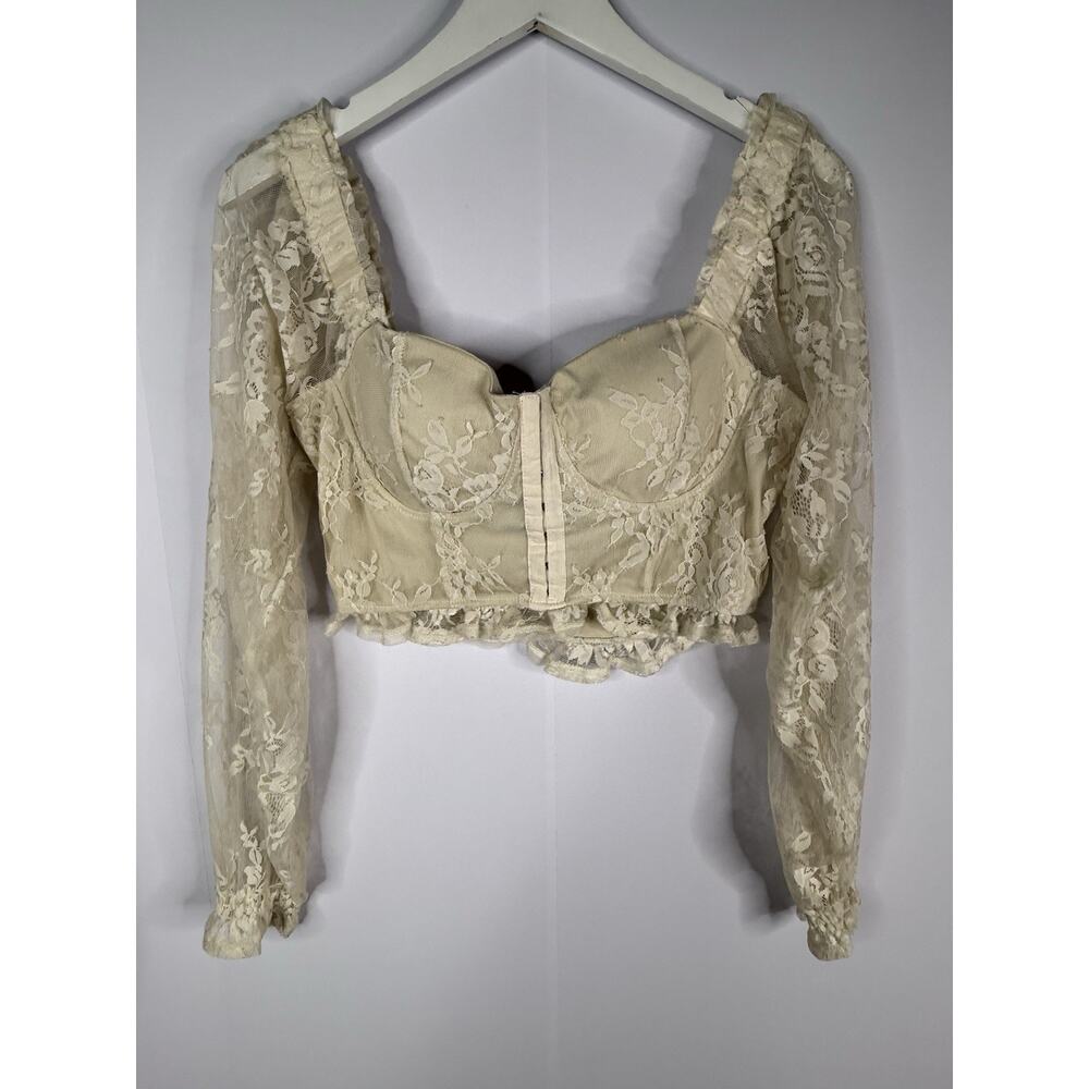 Almost Famous Ivory Lace Corset Top Size L Cropped Coquette Cottagecore Feminine